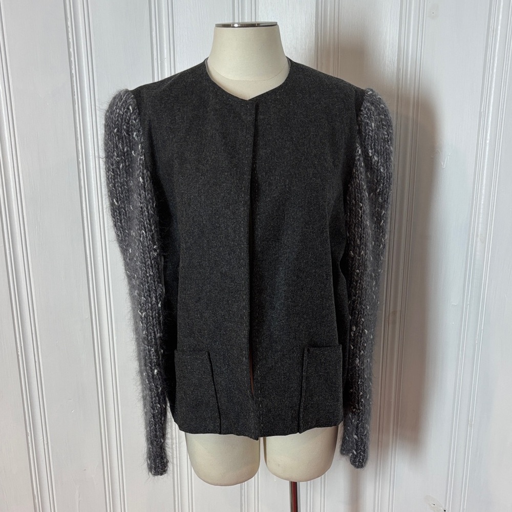 Artisan Wool Blazer Vest w/ Puff Angora Knit Sleeves - Size Large estimated